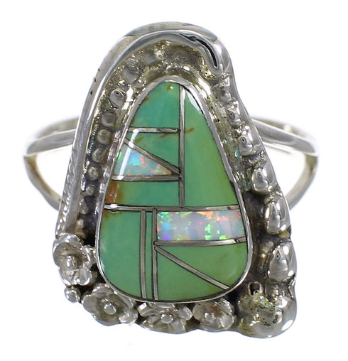 Turquoise Opal Silver Southwest Flower Ring Size 7-1/2 YX83676